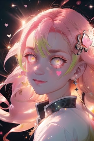 (masterpiece), best quality, expressive eyes, perfect face, glowing eyes, heart pupils, hair ornament, Volumetric Lighting, glitter, blush stickers,makima \(chainsaw man\),glitter,mitsuri(demon slayer)