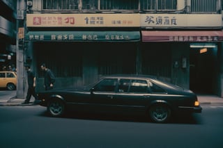 pixelated glitchart of a men and a car in Hong Kong Mong Kok, ps1 playstation, psx, gamecube, game radioactive dreams screencapture, Bryce Software, 3d, intense contrast, shadows, minimal lighting, deep black, moody atmosphere, by Julius Shulman