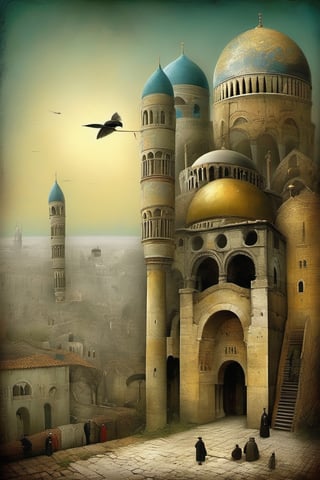 Neo Surrealism, by Gabriel Pacheco and Max Ernst,  painting a Ruins of Byzantine Constantinople , fantasy Victorian art, magical realism bizarre art, pop surrealism, whimsical art.