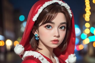 ((1girl, 21year old girl:1.5)), ((Portrait)),loli, petite girl,  whole body, children's body, beautiful shining body, bangs,((darkbrown hair:1.3)),high eyes,(aquamarine eyes), petite,tall eyes, beautiful girl with fine details, Beautiful and delicate eyes, detailed face, Beautiful eyes,natural light,((realism: 1.2 )), dynamic far view shot,cinematic lighting, perfect composition, by sumic.mic, ultra detailed, official art, masterpiece, (best quality:1.3), reflections, extremely detailed cg unity 8k wallpaper, detailed background, masterpiece, best quality , (masterpiece), (best quality:1.4), (ultra highres:1.2), (hyperrealistic:1.4), (photorealistic:1.2), best quality, high quality, highres, detail enhancement, ((very short hair:1.4)),
((tareme,animated eyes, big eyes,droopy eyes:1.2)),((random expression)),,random Angle,((santa costume:1.4)),((thick eyebrows:1.1)),perfect,((manga like visual)),((christmas decorations)),perfect light,white fur,facial_mark, neon_palette, shaped_highlights, ((bokeh background, blurry background)), night time, night sky, (city light), horizontal angle, looking away, perfect anatomy, colorful hair clip, many hair clips, christmas theme,Makeup,beautiful,detailed eyes