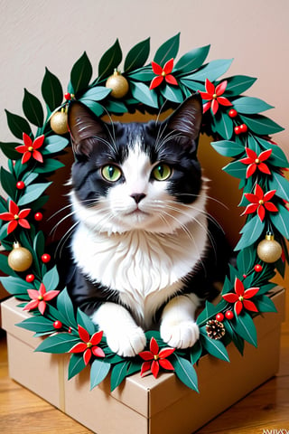 a cat wearing Christmas wreath,Apoloniasxmasbox,xxmix_girl