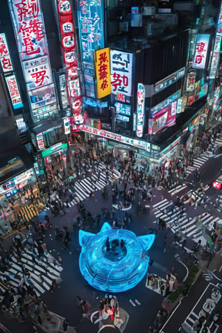 night city, top view ,Spirit Fox Pendant, people walking, realstic, neon light. high detail, high_resolution,make_3d,japan,Night view of Namba, Osaka, Osaka, scenery,traffic light, japan,DonMR0s30rd3rXL ,Pedestrian Signals