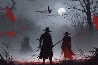 ((Silhouette:1.9)). it's too dark, without light. ((About 10 Assassins1.9)),((A swordsman wearing a wide-brimmed hat and masked About 10 assassins:1.8, crescent moon, grass. Two swordsmen are fighting among the long grass in a meadow with a crescent moon as thin as an eyebrow on a very pitch-black night in all directions1.8)). ((A swordsman flies into the air, wraps his hands around the handle of his sword, and makes a 45-degree downward slash motion. Another swordsman is making an urgent move to block the sword of another swordsman coming down1.5)).(( jump up and slash the sword. A man who gets stabbed splatters red blood:1.9)).red blood splatters, About 10 Assassins surround them.
There is a bit of fog around, reflecting the blue light of the black crescent moon of the swordsman striking, showing even more urgency.
((Silhouette:1.9)), distant view, 8K, ((gloomy, solemn, urgent, scary, speed:1.5)), birds flying away in surprise,Sketch,Storyboard