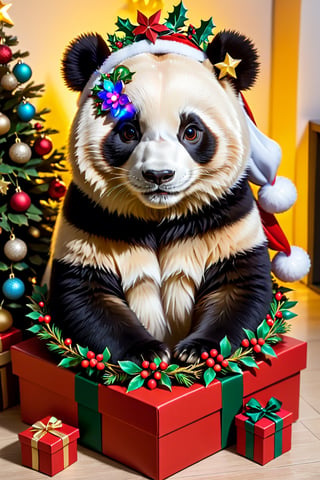 a panda wearing Christmas wreath,Apoloniasxmasbox,xxmix_girl