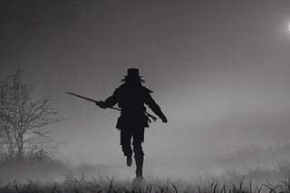 ((Silhouette:1.9)). it's too dark, little light. ((About 10 Assassins1.8)),((A swordsman wearing a wide-brimmed hat and masked About 10 assassins:1.8, crescent moon, grass. Two swordsmen are fighting among the long grass in a meadow with a crescent moon as thin as an eyebrow on a very pitch-black night in all directions1.8)). ((A swordsman flies into the air, wraps his hands around the handle of his sword, and makes a 45-degree downward slash motion. Another swordsman is making an urgent move to block the sword of another swordsman coming down1.5)). jump up and slash the sword. About 10 Assassins surround them.
There is a bit of fog around, reflecting the blue light of the black crescent moon of the swordsman striking, showing even more urgency.
((Silhouette:1.9)), distant view, 8K, gloomy, solemn, urgent, scary, speed, birds flying away in surprise,Sketch,Storyboard