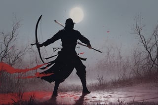 ((Silhouette:1.9)). it's too dark, without light. ((About 10 Assassins1.9)),((A swordsman wearing a wide-brimmed hat and masked About 10 assassins:1.8, crescent moon, grass. Two swordsmen are fighting among the long grass in a meadow with a crescent moon as thin as an eyebrow on a very pitch-black night in all directions1.8)). ((A swordsman flies into the air, wraps his hands around the handle of his sword, and makes a 45-degree downward slash motion. Another swordsman is making an urgent move to block the sword of another swordsman coming down1.5)).(( jump up and slash the sword. A man who gets stabbed splatters red blood:1.9)).red blood splatters, About 10 Assassins surround them.
There is a bit of fog around, reflecting the blue light of the black crescent moon of the swordsman striking, showing even more urgency.
((Silhouette:1.9)), distant view, 8K, ((gloomy, solemn, urgent, scary, speed:1.5)), birds flying away in surprise,Sketch,Storyboard