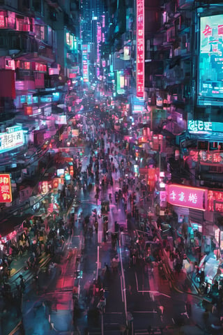 night city, top view ,Spirit Fox Pendant, people walking, realstic, neon light. high detail, high_resolution,make_3d,hong kong,Night view of hong kong, scenery,traffic light, hong kong ,DonMR0s30rd3rXL ,Pedestrian Signals,rose,knight,cyborg