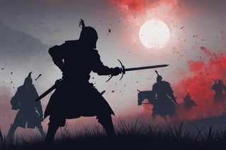 ((Silhouette:1.9)). it's too dark, without light. ((About 10 Assassins1.9)),((A swordsman wearing a wide-brimmed hat and masked About 10 assassins:1.8, crescent moon, grass. Two swordsmen are fighting among the long grass in a meadow with a crescent moon as thin as an eyebrow on a very pitch-black night in all directions1.8)). ((A swordsman flies into the air, wraps his hands around the handle of his sword, and makes a 45-degree downward slash motion. Another swordsman is making an urgent move to block the sword of another swordsman coming down1.5)).(( jump up and slash the sword. A man who gets stabbed splatters red blood:1.9)).red blood splatters, About 10 Assassins surround them.
There is a bit of fog around, reflecting the blue light of the black crescent moon of the swordsman striking, showing even more urgency.
((Silhouette:1.9)), distant view, 8K, ((gloomy, solemn, urgent, scary, speed:1.5)), birds flying away in surprise,Sketch,Storyboard