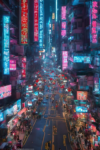 night city, top view ,Spirit Fox Pendant, people walking, realstic, neon light. high detail, high_resolution,make_3d,hong kong,Night view of hong kong, Hong Kong's distant view, scenery,traffic light, hong kong ,DonMR0s30rd3rXL ,Pedestrian Signals,rose,knight,cyborg