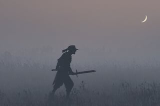 ((Silhouette:1.9)). it's too dark, little light. ((About 10 Assassins1.8)),((A swordsman wearing a wide-brimmed hat and masked About 10 assassins:1.8, crescent moon, grass. Two swordsmen are fighting among the long grass in a meadow with a crescent moon as thin as an eyebrow on a very pitch-black night in all directions1.8)). ((A swordsman flies into the air, wraps his hands around the handle of his sword, and makes a 45-degree downward slash motion. Another swordsman is making an urgent move to block the sword of another swordsman coming down1.5)). jump up and slash the sword. About 10 Assassins surround them.
There is a bit of fog around, reflecting the blue light of the black crescent moon of the swordsman striking, showing even more urgency.
((Silhouette:1.9)), distant view, 8K, gloomy, solemn, urgent, scary, speed, birds flying away in surprise,Sketch,Storyboard