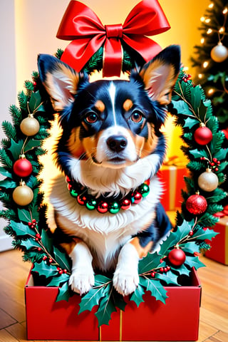 a dog wearing Christmas wreath,Apoloniasxmasbox,xxmix_girl