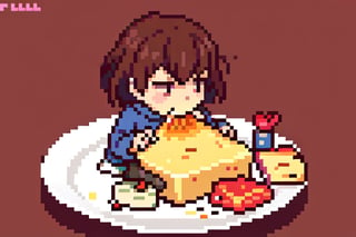 Frisk eating cheese, frisk undertale ,Frisk , Pixel art,