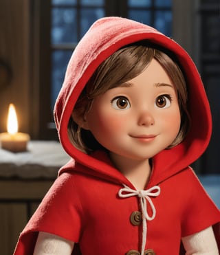 Aardman claymation style, Red Riding Hood, 28 years old, natural dark lighting,  best quality, close up shot