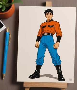 Toei retro anime style a man. Hand-painted cels, exaggerated motion, retro vibes, 60s - 80s era animation