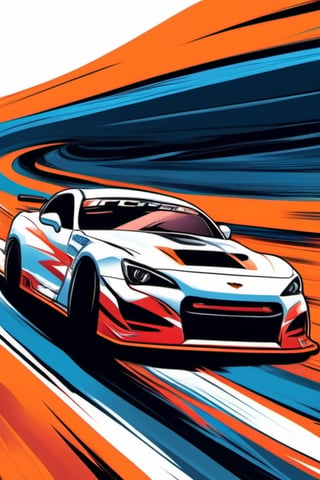 Vector Art Sticker, of a car drifting on a race track at dusk, dynamic action style, detailed,  white background,  dynamic,  dramatic,  vibrant colors,  vector art style

