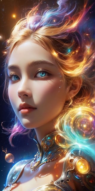 score_9, score_8_up, score_7_up, score_6_up, 1girl, solo, cosmic fire, human face, koling, cosmic, half open eyes, glowing eyes, magic eyes, glowing cheast, cosmic body, very cosmic hair, arms behind head,OverallDetail, smile,(oil shiny skin:1.0), (big_boobs:2.7), willowy, chiseled, (hunky:2.6),(( body rotation -90 degree)), (upper body:1.2),(perfect anatomy, prefecthand, dress, long fingers, 4 fingers, 1 thumb), 9 head body lenth, dynamic sexy pose, breast apart, (artistic pose of awoman),,abyssaltech ,dissolving,abyss,Clear Glass Skin,BrokenIR,Glass Elements,(Transperent Parts),steampunk style