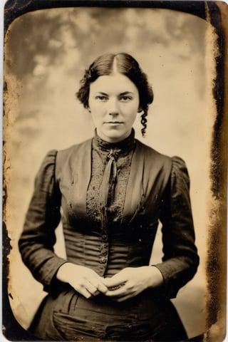 tintype of Dusty Staxx, Sexy household, open mouth, distressed surface, scratches, delamination