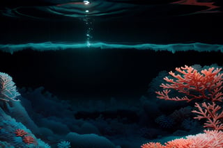 Reefs and corals all over the seabed, a quiet and beautiful seabed, and black smoke floating on the blue sea