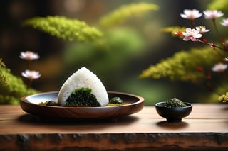 Imagine a chibi kawaii onigiri art like (Jean Baptiste Monge) (shimmering rice onigiri with triangular shape and nori seaweed sheet:1.4), its smooth surface, its huge cute eyes perked up in curiosity at it is placed on crafted wooden tray with sakura leaves and a steaming hot japanese cup of green tea (autumn feel, japanes tea ceremony), (photo HDR 8K) ,painting magic,  (splendid environment of tensor art),  perfect contrast,  (correct sharp photorealistic environment),  (highly detailed background),  detailed,  (masterpiece,  best quality:1.3) chuppy_fat:2,  looking viewer,  (Ultrasharp,  8k,  detailed,  ink art,  stunning,  vray tracing,  style raw,  unreal engine),  High detailed , Color magic,  Saturated colors,