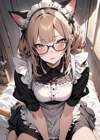 1girl,  maid. cat ear, glasses 
  , colorful 
detailed realistic face  
watercolor
sketch
 
 masterpiece best quality

 