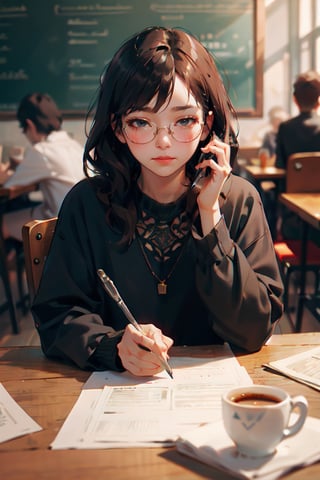   1girl   (thick frame glasses), 
POV, dating, cafe, desk, coffee cup
(masterpiece, best quality, hires, high resolution:1.2), (beautiful, aesthetic, perfect, delicate, intricate:1.2), (depth of field:1.2),  ,