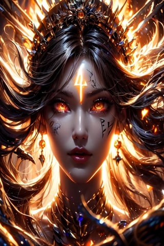 ((archangel)), ((Arabic numeral 4 appears on forehead)), ((glowing eyes)), ((fire eye)), (lightning), (thunder), (magic circle)