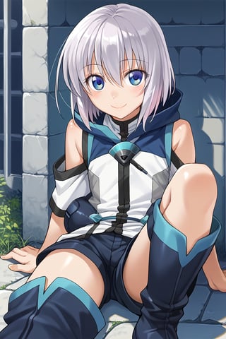 score_9, score_8_up, score_7_up, score_6_up, BREAK
solo, 1boy, otoko no ko, ernestiechevalier, blue eyes, blush, eyebrows visible through hair, hair between eyes, looking at viewer, smile, solo, shorts, thigh boots, 
looking at viewer, light smile, 
outdoors, 