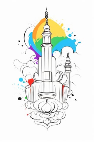 Centered image,  bits of color,  hand drawn,  realistic sketch,  Rough sketch,  bold lines,  splash art,  Artwork of T-shirt design,  white background,  ied mubarak, outline art, Sketch drawing,  flat illustration,  high contrast,  vibrant vector,  vector image,  8k,Flat vector art