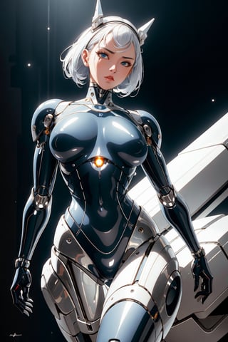 1girl, solo, navy blue color, cyborg style, cyborg, wire, cable, android, mechanical body part, hd, looking_at_viewer,