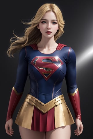 (masterpiece, best quality, highres:1.2), (photorealistic:1.2), (intricate and beautiful:1.2), (detailed light:1.2), (soft lighting, side lighting, reflected light), (colorful, dynamic angle),(Supergirl), upper body shot, fashion photography of cute blonde long hair girl (Supergirl), dressing high detailed Supergirl suit, dynamic pose, bokeh, light passing through hair, (abstract background:1.3), (official art), (realistic skin texture:1.2), (sharp)