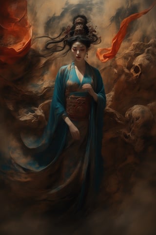 absurdres,portrait of the most beautiful form of chaos,elegant,a brutalist designed,vivid colours,romanticism,horror art by junji ito,ashley wood,atmospheric,trending on artstation,8k masterpiece,memento mori,full body photo of a woman in despair,bones and deformed limbs,visceral horror art,sombre and dark,surrounded by demons,photograph,photo realistic,dunhuang