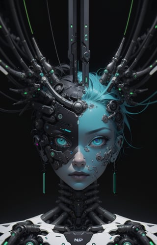 (Ultra-high resolution, highest quality, reality), futuristic, mechanical, high-tech, black and white grey, metallic, streamlined, complex structure, exquisite details, geometric shapes, neon colors, electronic sounds, digital elements, abstract graphics, web, data interaction, virtual reality (glowing skin), (highly detailed skin with visible pores), (luxurious decoration: 1.2), (colored eyes: 1.3), pretty. beautiful face. masterpiece, exquisite details, attention to detail, surrealism, award-winning portrait, realistic design for photo quality, intricate composition,NDP