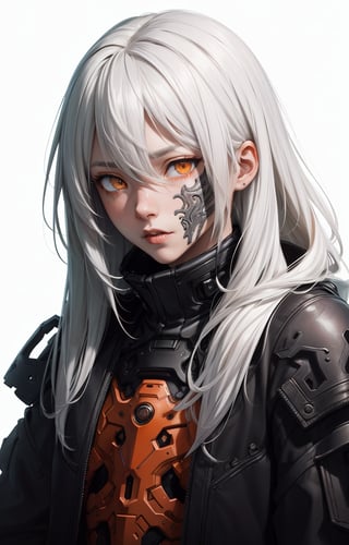 (Masterpiece, Best Quality, 1 Girl, Solo,style of Tsutomu Nihei,(incredibly absurdres, (high resolution:1.18), intricate detail, (masterpiece:1.1), (highest quality:1.1), absurdres) BREAK (1girl, solo, portrait, white hair, orange eyes, long hair, detailed eyes),