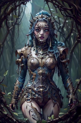 A female knight wandering through a maze