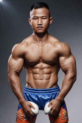 realistic Photography of  as are Buakaw Male  as  handsome   Muay Thai players man flexing , masterpiece, best quality, 4k, studio light, soft, syahnk,half body , ton,big muscles,,photorealistic,syahnk, ,