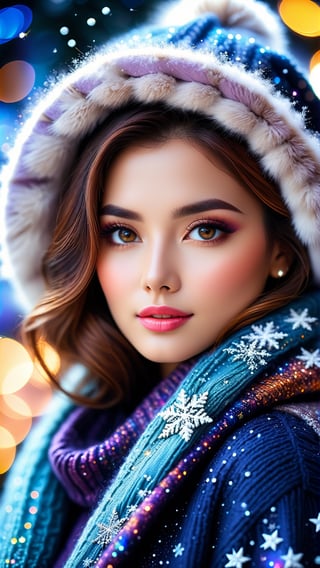 close up angle of (( winter clothes women)),  detailed focus, deep bokeh, beautiful, dreamy colors, dark cosmic background, best camera, ,photo r3al,Apoloniasxmasbox