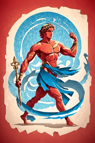 2D silhouette art of Nude Male Greek God Apollon
, fusion between pop art and art deco styles, light crimson, ocean blue, ripped paper effect, torned parper effect, (full body shot), long shot, vectorized, bold lines, bold outlines, best quality, strong ink lines,vector,art