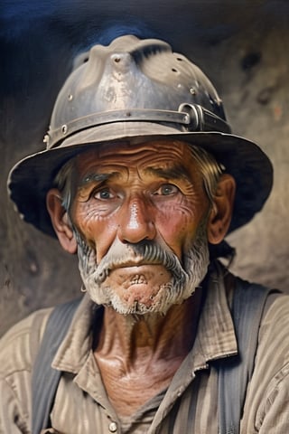 a portrait of an old coal miner in 19th century, beautiful painting with highly detailed face by greg rutkowski and magali villanueve, in the wild west, outside photography, 8k,HellAI