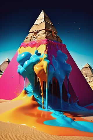 splash art. splattered art, of the three pyramids of EGYPT, with all

mix dripping paint,

wavy paint,

detailed with dunes, a colorful and fantastic place. whole body,

alberto seveso art,

colorful,

water ink,

ink water,

ink cloud,

alberto seveso art,

loose painting style,

intricate detail,

cinematic lighting,

octane rendering,

8k rendering,

volumetric lighting,

lightning bolts,

Ultra sharp + ultra art deco style,

grown up,

patches,

texture,

patterns,

+ Futuristic + glasses,

Jean-Baptiste's vibrant saturated contrast,

sharp focus, intricately detailed, mind-blowing and surreal" By Lynlisss - Topic of the day - "Take a dip!"