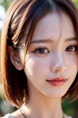 (((deep in the woods))),((looks at viewer)),(standing),(focus on the face),(((Close-up structure of a face with only the head entering the shot))),
人物：a korean girl,Pure and lovely korean girl,
優化：(((Realistic and delicate high-resolution structure, Realistic and delicate high-quality structure))),(Well-proportioned and perfect body proportion structure),(((image structure of real human texture))),
特質：low cut,
頭髮：(((Super short handsome short hair for girls))),(bangs),iu,Realism,perfecteyes eyes,#1 girl