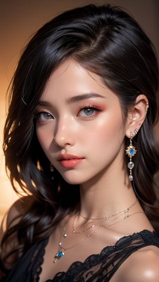 

1girl

solo

looking at viewer

black hair

brown eyes

jewelry

necklace

lips

realistic