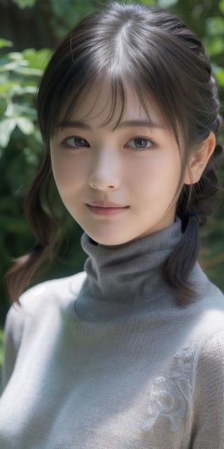 8K, 超High resolution, highest quality, masterpiece, Ultra-realistic, photograph, 1 girl, (16 years old:1.3), pretty girl, Cute face, Beautiful eyes in every detail,Tabletop, highest quality, One Girl,(Dark grey turtleneck sweater:1.4),(Photograph, highest quality), (Realistic, Photorealistic:1.4), Tabletop, Very delicate and beautiful, Very detailed, 8K Wallpaper, wonderful, finely, Very detailed CG Unity, High resolution, Soft Light, Beautiful detailed 16 years old girl, Very detailed目と顔, Beautifully detailed nose, Finely beautiful eyes,Cinematic lighting,City lights at night,Perfect Anatomy,Slender body,smile (Black hair twin tails),super cute super model、Please look closely at the camera 、Vivid details、detailed、Ultra-realistic,Light and shadow,solo,(grin:0.7)