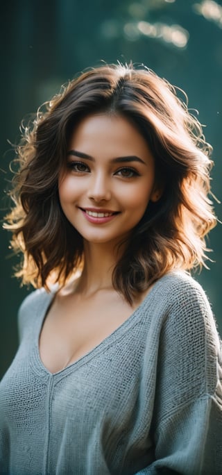 1 girl,solo, a 20 yo woman, photo of beautiful (Emm4H1x_HM-135:0.99), a woman, perfect hair, smiling, (modern photo), wearing oversized sweater and leggings, portrait, 85mm, (analog, cinematic, film grain:1.3), (__advancedWildcardsScienceFictionKit_v10/advanced-science-fiction-locations__), detailed eyes, professional pose, painted lips, (epiCPhoto), (looking at viewer:1.1), (cinematic shot:1.3), (natural lighting, lit from above),    smile,(oil shiny skin:1.0), (big_boobs:1.2), willowy, chiseled, (hunky:1.6),(( body rotation -90 degree)), (upper body:1.6),(perfect anatomy, prefecthand, dress, long fingers, 4 fingers, 1 thumb), 9 head body lenth, dynamic sexy pose, breast apart, (artistic pose of awoman),more detail XL,alanaxl, cinematic moviemaker style