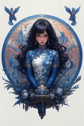 (masterpiece, top quality, best quality, official art, beautiful and aesthetic:1.2), (((1girl))), cute, extreme detailed,(abstract:1.4, fractal art:1.3), colorful,highest detailed, jewelry:1.4, blue body_suit , scenery, ink, blue_hair, long straight hair, holding_sword,weapon,sword,CGgame weaponicon esw,qinghua,cf