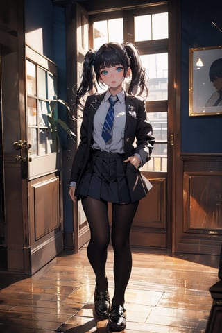 //quality and character
masterpiece, best quality, ultra-detailed, beautiful detailed, 4k, highres, ultla detailed, absurdres, BREAK
//Character
a girl in uniform posing near window in house-style living room, 1girl, solo, twintails, skirt, black hair, messy hair, BREAK, 
neck_tie, black footwear, looking at viewer, school uniform, grey skirt, jacket, shoes, loafers, full body, open mouth, pleated skirt, black jacket, school bag, standing, black pantyhose, shirt, white shirt, long hair, holding, bangs, BREAK,
looking at the sky, sunset, outdoor dark red and blue and purple sky,dynamic angle, boy back to the viewer,SGBB,midjourney