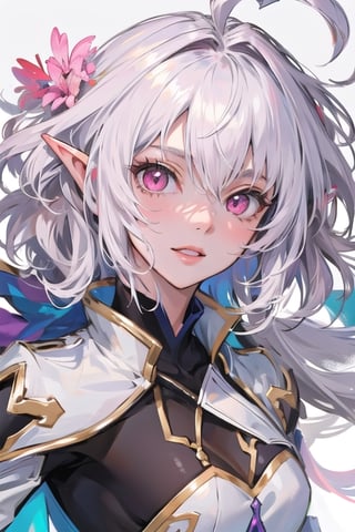 ((masterpiece)), ((ultra detailed)), (ultra quality), (very_high_resolution), merlin, fate/grand_order, very long white hair, ahoge, Pink Eyes, Long Elvish Ears, full-body_portrait,