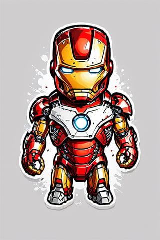 design t-shirt graphic, cute cartoon iron man, full white, kids style, white background, Sketch style, playful style, bones, out of the box