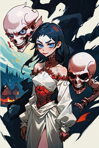 infernal princess, with human form but with diabolical features, scenery, full details, 1 girl, casually dressed, slender body, blue eyes, black hair color, light skin, masterpiece