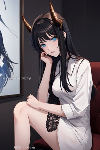 infernal princess, with human form but with diabolical features, full details, 1 girl, casually dressed, slender body, blue eyes, black hair color, light skin, masterpiece,ruanyi0070