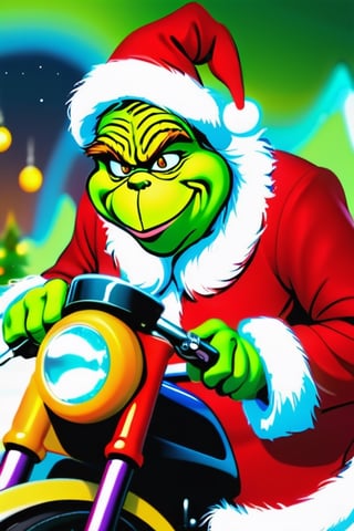 The grinch of  christmas on a moter cycles in christmas